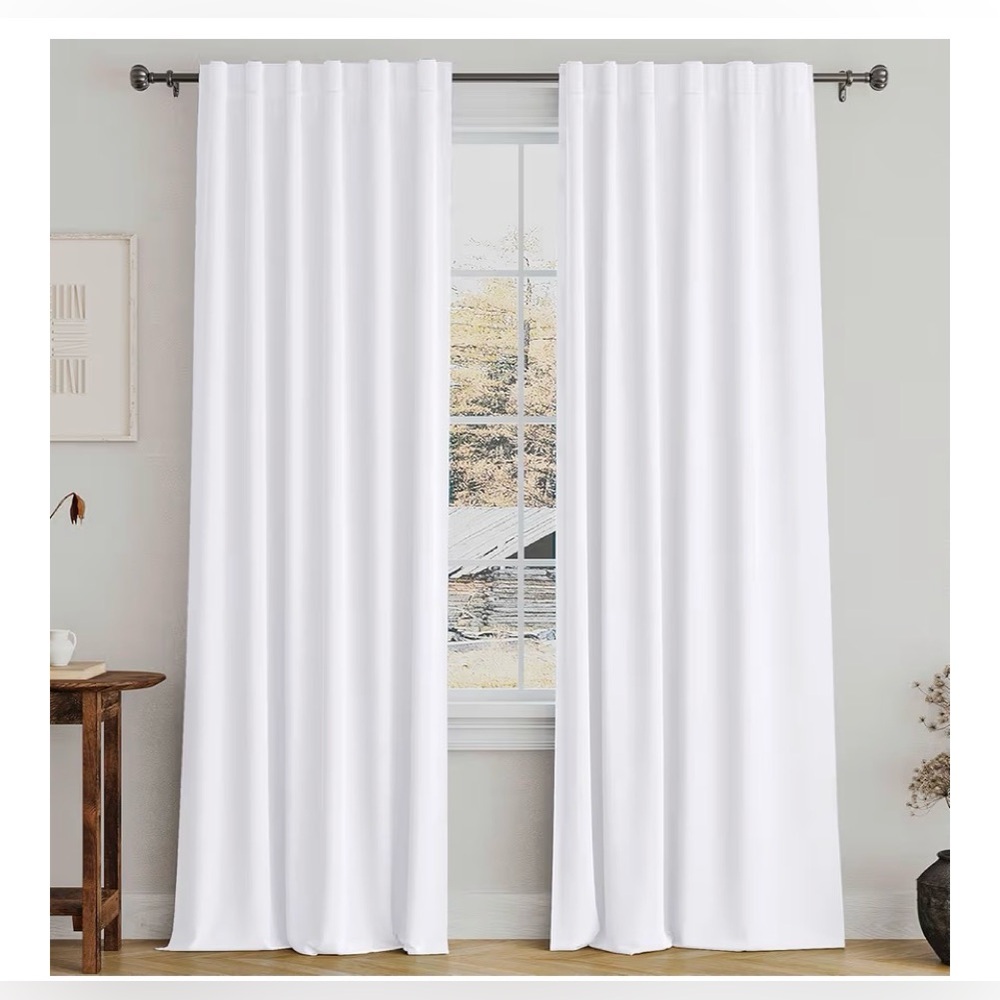 Insulated White Room Darkening Curtains. 52”W x 96” L . 4 panels Available